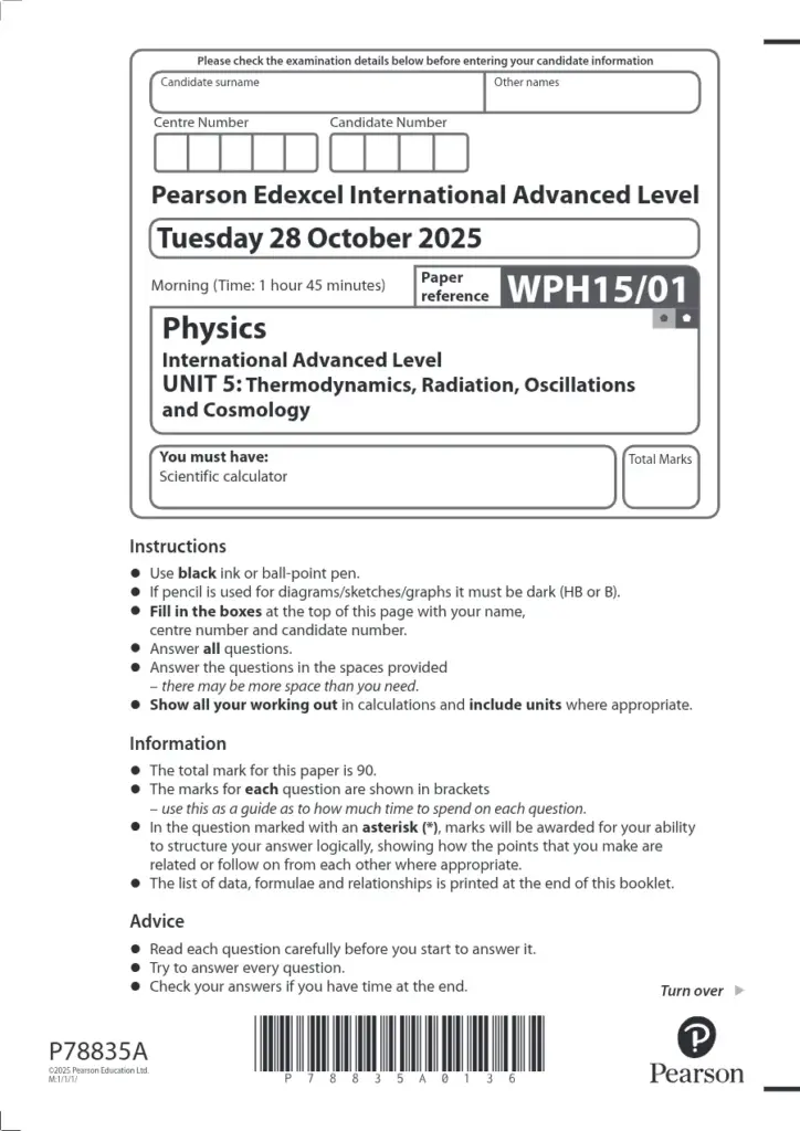 Physics Unit 5 Question Paper