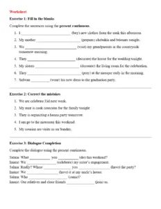 Present Continuous Tense Worksheet for ESL Learners