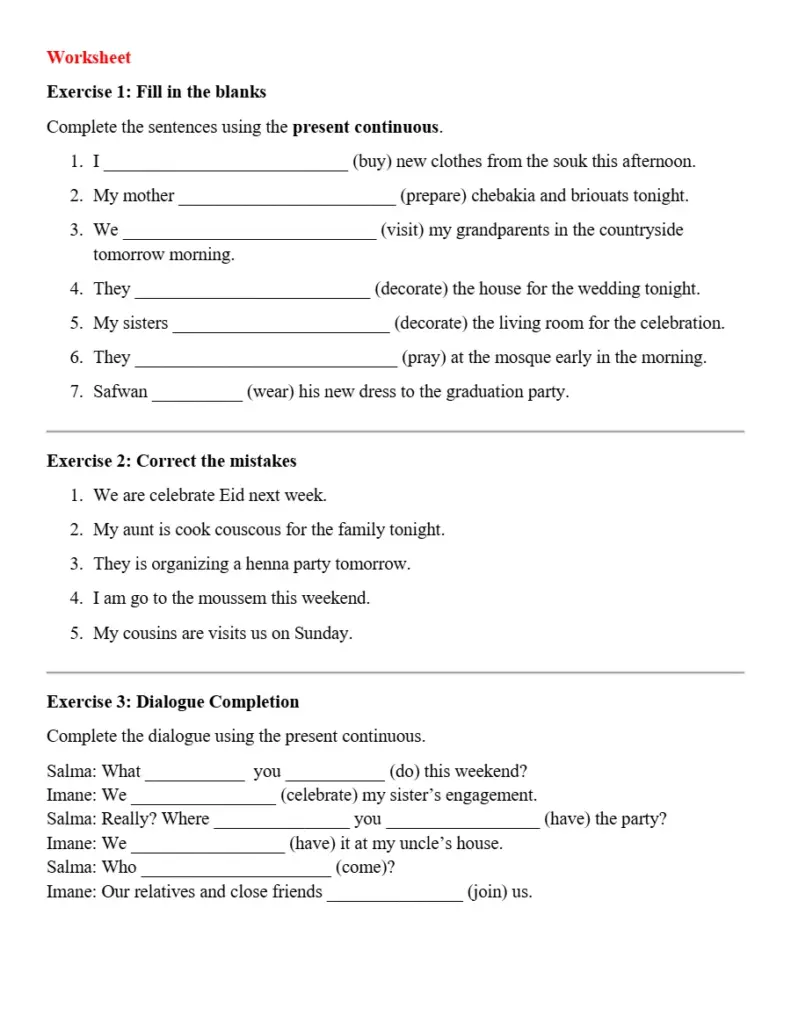 Present Continuous Tense Worksheet for ESL Learners