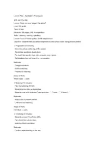 Present Perfect Lesson Plan for 9th Grade Students