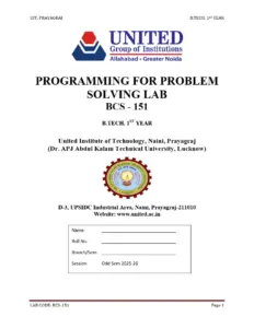 Programming for Problem Solving Lab Manual BCS-151