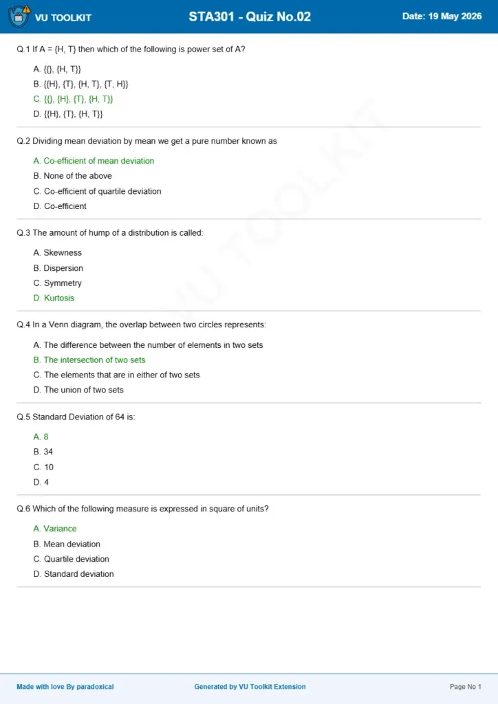Quiz STA301 02