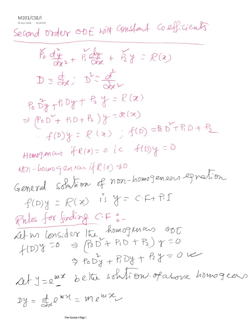 Second Order Differential Equations with Constant Coefficients