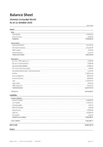 Shekion Computer World Balance Sheet as of October 31, 2025