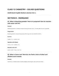 Sindh Board Chemistry 12th Solved Questions