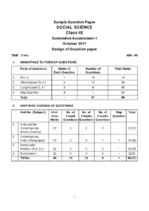 Social Science Class IX Summative Assessment 1 October 2011