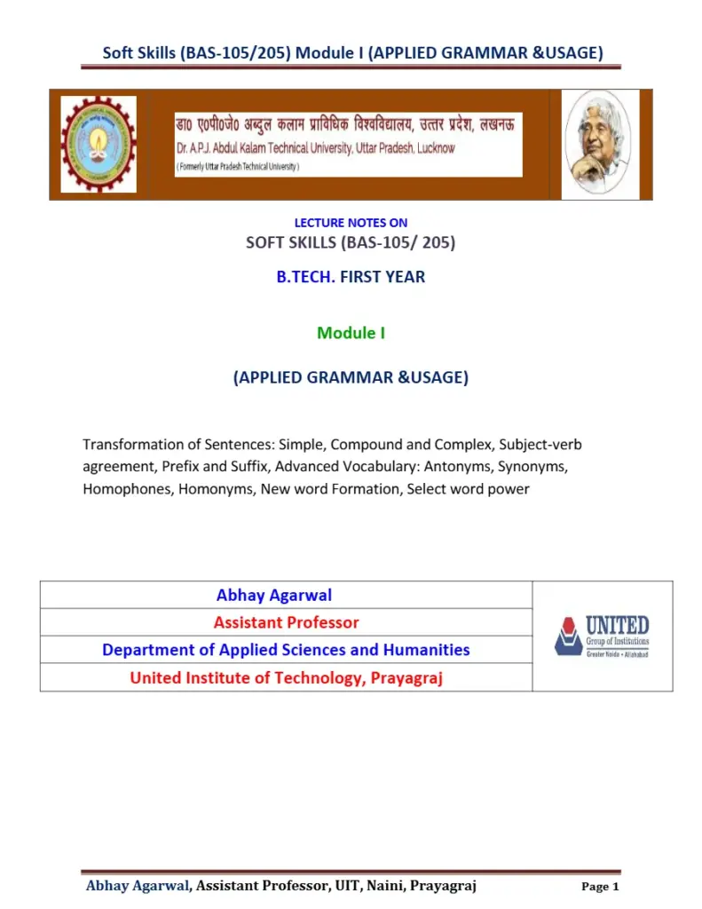 Soft Skills Notes Module I - Applied Grammar and Usage