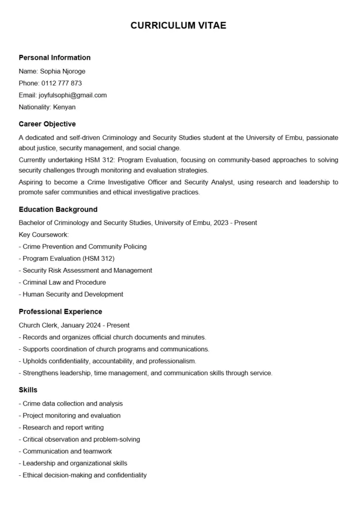 Sophia Njoroge CV