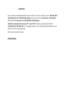 Summer Vacation Notice