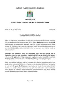 Tangazo la Kuitwa Kazini 2026