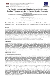 The Explicit Instruction of Reading Strategies: DRTA vs. Guided Reading