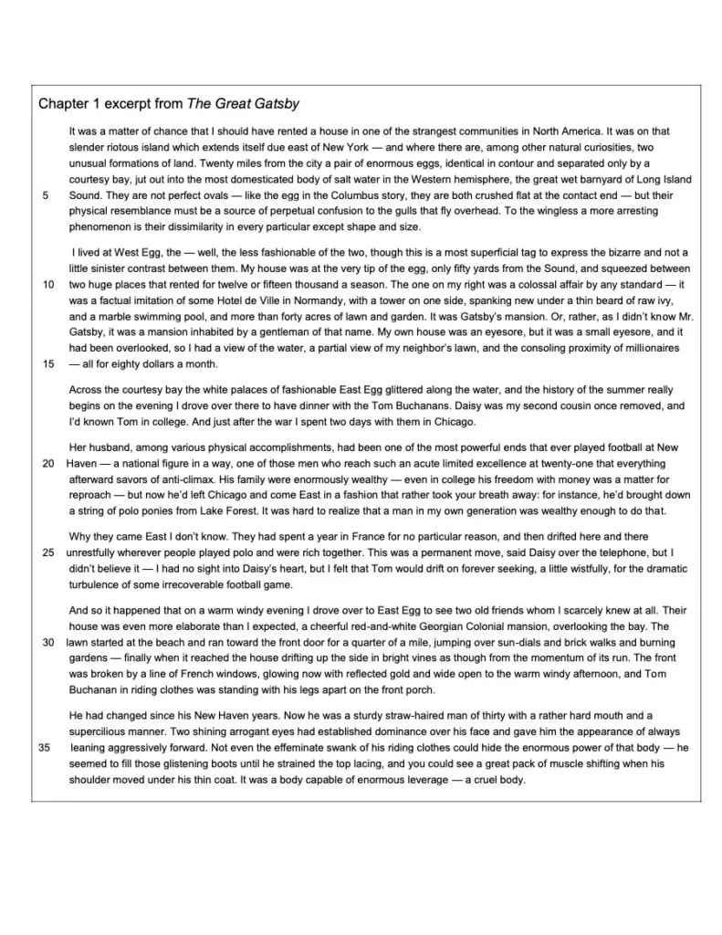 The Great Gatsby - Chapter 1 Excerpt