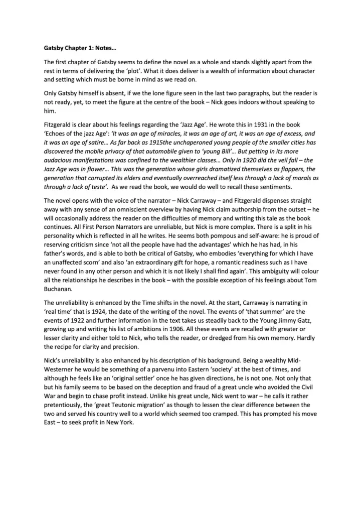 The Great Gatsby - Chapter 1 Notes