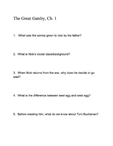 The Great Gatsby – Chapter 1 Questions