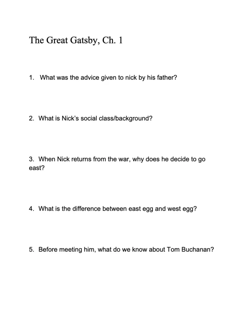 The Great Gatsby - Chapter 1 Questions