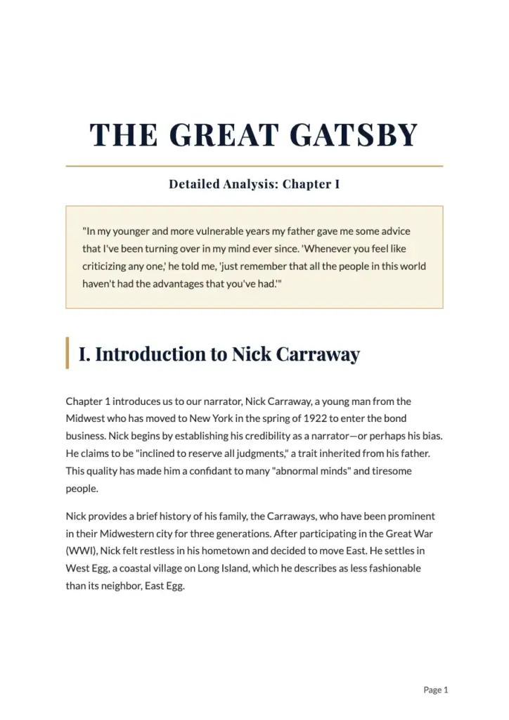 The Great Gatsby: Chapter 1 Summary