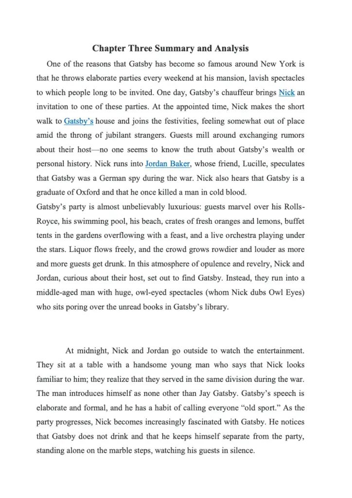 The Great Gatsby - Chapter 3 Summary and Analysis