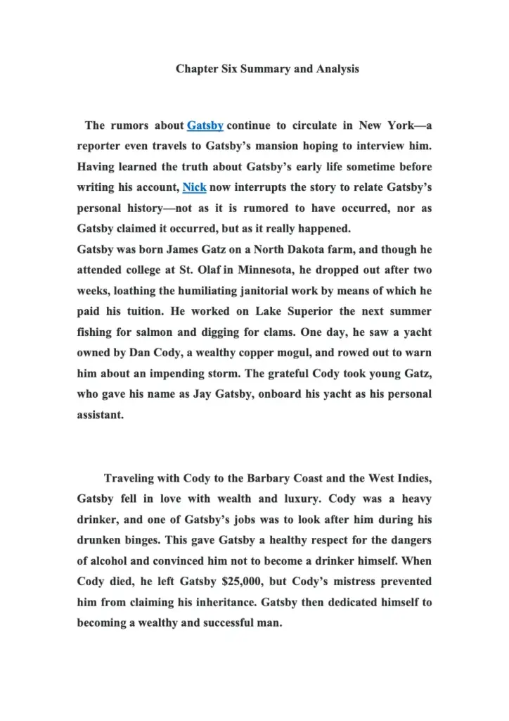 The Great Gatsby - Chapter 6 Summary