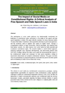 The Impact of Social Media on Constitutional Rights: A Critical Analysis of Free Speech and Hate Speech Laws in India