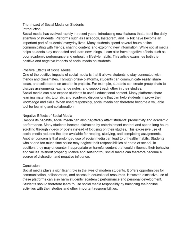 The Impact of Social Media on Students