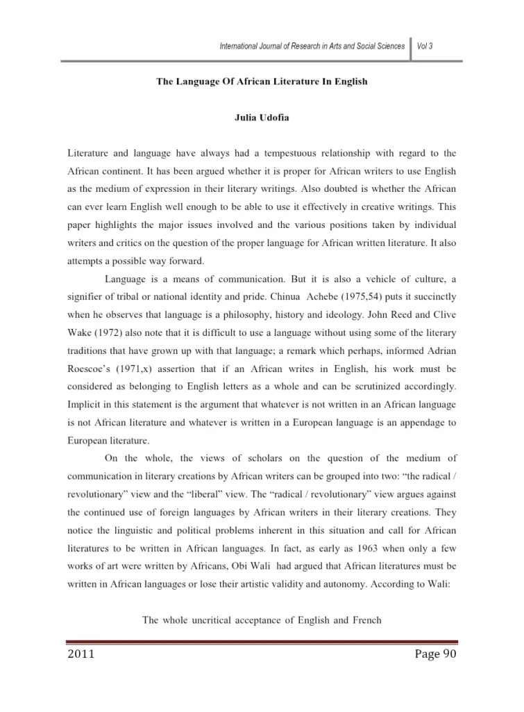 The Language of African Literature in English
