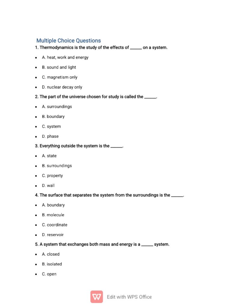 Thermodynamics Tutorial Questions and Answers