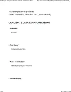 TotalEnergies EP Nigeria Ltd SIWES Internship Selection Test 2024 Batch B