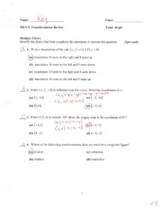 Unit 3 Transformations Answer Key
