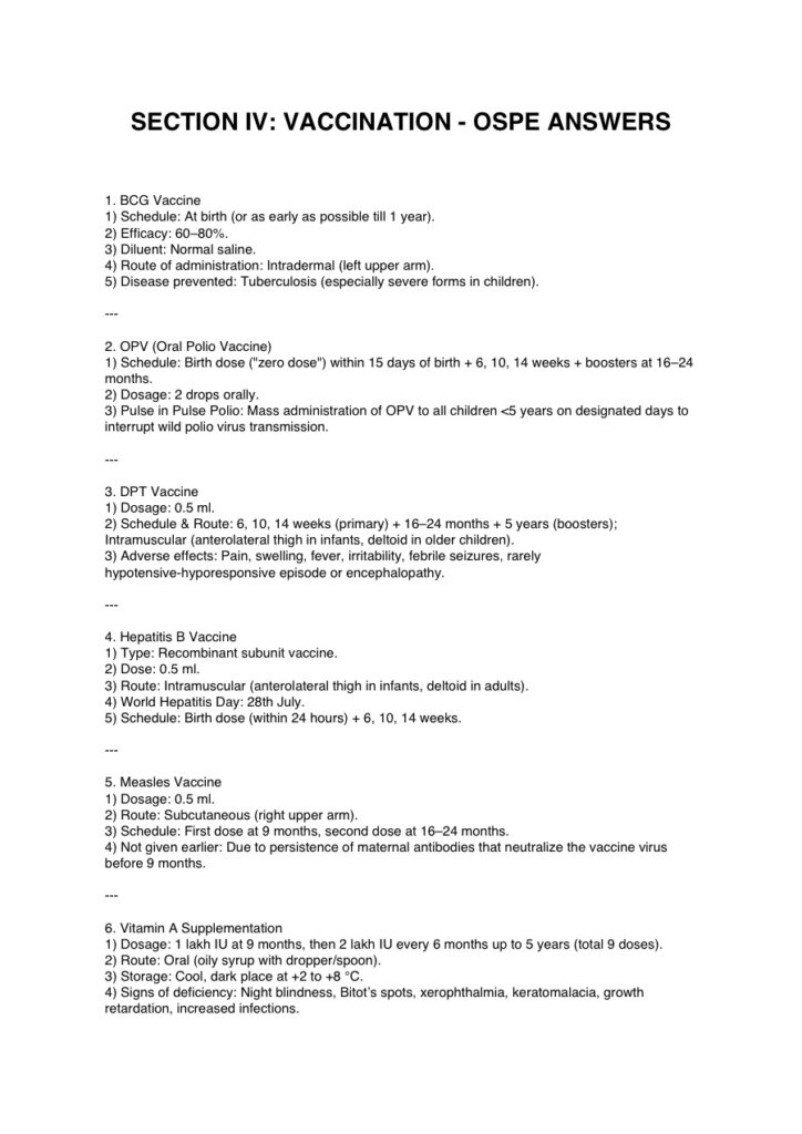 Vaccination OSPE Answers - Comprehensive Guide