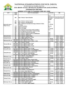 2026 SSCE Internal Examination Timetable