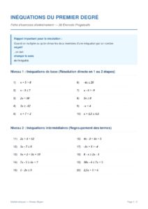 Upload 30 Inéquations du Premier Degré – Exercices Progressifs