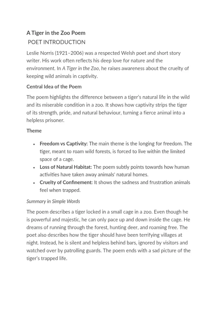 A Tiger in the Zoo - Leslie Norris