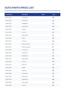 Auto Parts Price List Rounded
