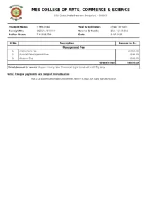 BCA Management Fee Receipt – MES College of Arts, Commerce & Science