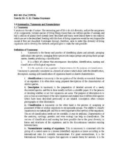 BIO 001 Notes on Systematics and Ecology