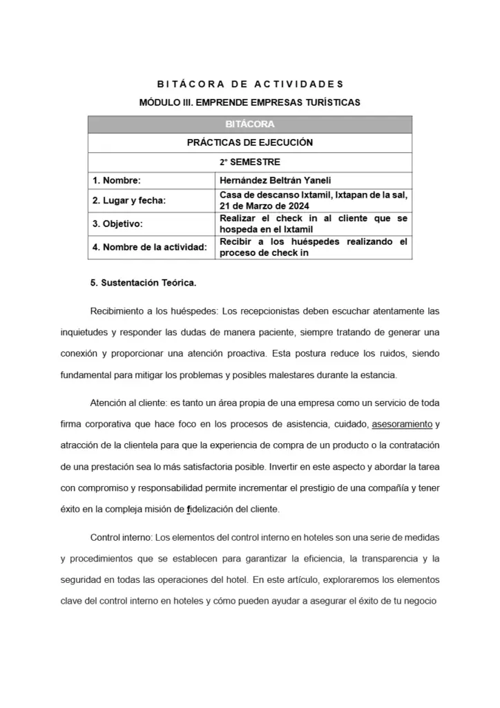 Bitácora de Actividades en Casa de Descanso Ixtamil