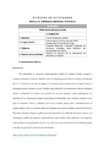 Bitácora de Actividades en el Restaurante El Rincón Del Puga