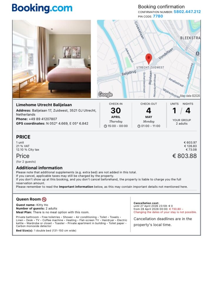 Booking Confirmation for Limehome Utrecht Balijelaan - Reservation #5802447212