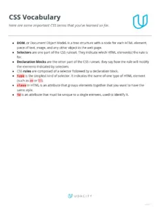 CSS Vocabulary Reference Sheet