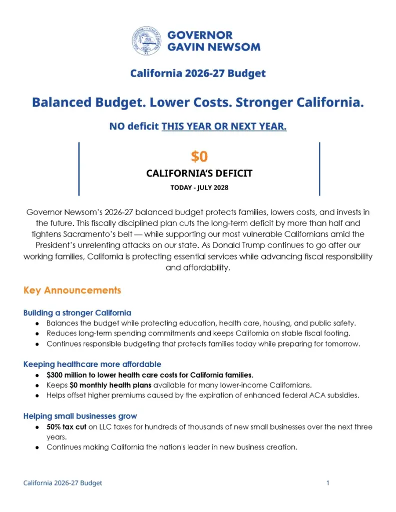 California 2026-27 Budget Fact Sheet