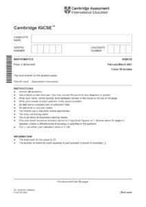 Cambridge IGCSE Mathematics 0580/22 Past Paper February/March 2021