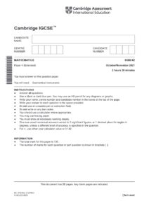 Cambridge IGCSE Mathematics 0580/42 Past Paper October/November 2021