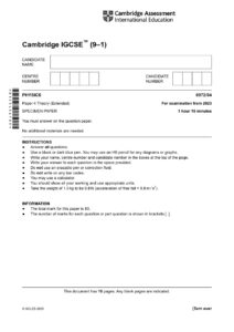 Cambridge IGCSE Physics 0972/04 Specimen Paper 2023
