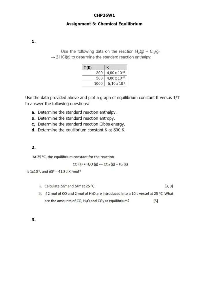 Chemical Equilibrium Assignment 3 - 2025