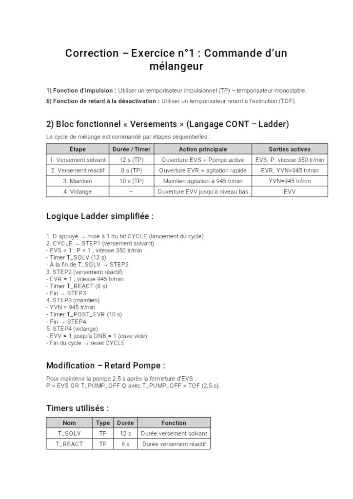 Correction Commande Mélangeur - Exercice 1