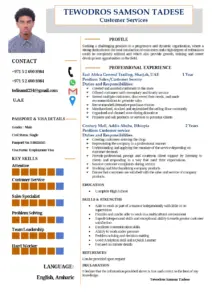 Customer Service Skills and Experience of Tewodros Samson