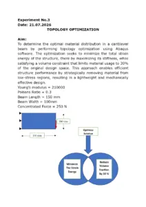 EXP 3 TOPOLOGY OPTIMIZATION