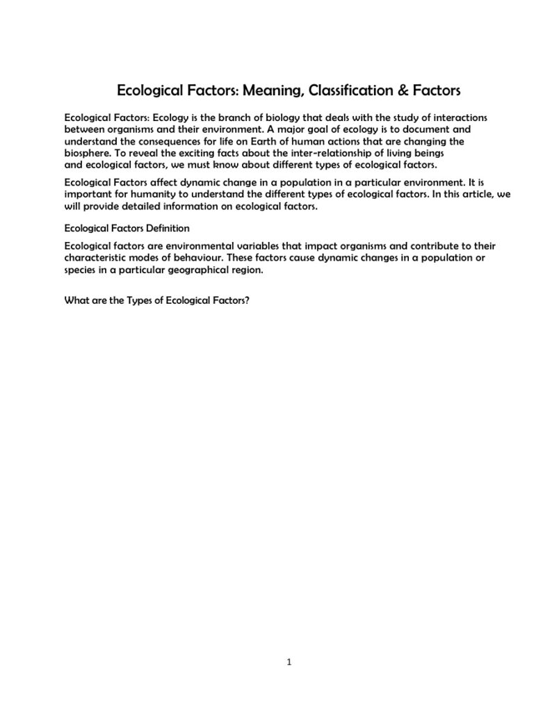 Ecological Factors and Environmental Interactions