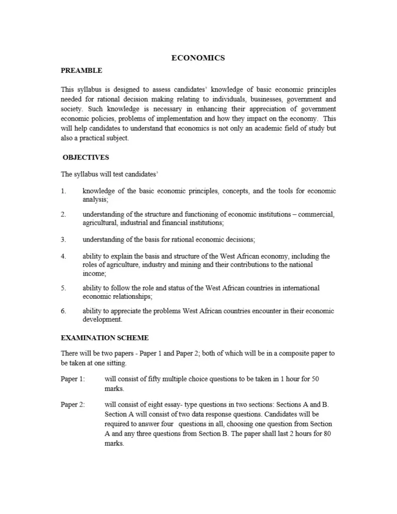 Economics Syllabus for West African Countries