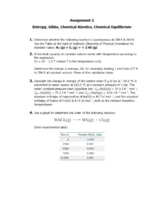 Entropy and Chemical Kinetics Assignment 2 – 2024